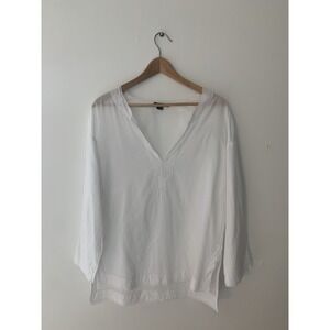 Vince 100% Cotton Tunic Sz M White Vneck Resort Airy Vacation Beach Coastal